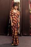 Shop_Til_Purple Silk Round Neck Plaid Saree Set _at_Aza_Fashions