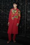 Shop_Til_Red Cotton Embroidery Long Jacket Kurta Set _at_Aza_Fashions