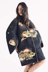 Shop_Til_Black Cotton, Modal Embroidery Round Neck Puffer Jacket _at_Aza_Fashions