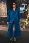 Buy_Til_Blue Cotton, Silk Teal Designer Trench Coat _at_Aza_Fashions