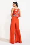 Shop_Nautanky_Orange Crepe Beads, Piping Scoop Neck Sunset Mermaid Mischief Pant Set _at_Aza_Fashions