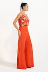 Shop_Nautanky_Orange Crepe Beads, Piping Scoop Neck Sunset Mermaid Mischief Pant Set _Online_at_Aza_Fashions