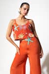 Nautanky_Orange Crepe Beads, Piping Scoop Neck Sunset Mermaid Mischief Pant Set _at_Aza_Fashions
