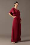 Pooja Peshoria_Red Sequins V-neck Designer Jumpsuit With Ruffle Sleeves _Online_at_Aza_Fashions