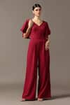 Buy_Pooja Peshoria_Red Sequins V-neck Designer Jumpsuit With Ruffle Sleeves _at_Aza_Fashions