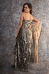 Shop_Pooja Peshoria_Gold Polyester, Crepe One Shoulder And Black Designer Dress _at_Aza_Fashions