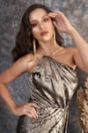 Shop_Pooja Peshoria_Gold Polyester, Crepe One Shoulder And Black Designer Dress 