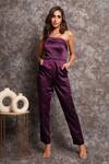 Shop_Pooja Peshoria_Purple Polyester, Satin Beads Off-shoulder Designer Jumpsuit _Online_at_Aza_Fashions
