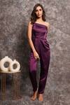 Pooja Peshoria_Purple Polyester, Satin Beads Off-shoulder Designer Jumpsuit _at_Aza_Fashions