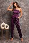Buy_Pooja Peshoria_Purple Polyester, Satin Beads Off-shoulder Designer Jumpsuit 
