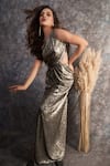 Pooja Peshoria_Black Polyester, Knit, Satin One Shoulder Metallic Dress _Online_at_Aza_Fashions