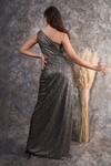 Shop_Pooja Peshoria_Black Polyester, Knit, Satin One Shoulder Metallic Dress _at_Aza_Fashions