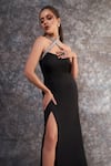 Pooja Peshoria_Black Crepe Halter Neck Designer Dress _Online_at_Aza_Fashions