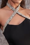 Buy_Pooja Peshoria_Black Crepe Halter Neck Designer Dress _Online_at_Aza_Fashions