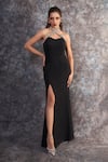 Buy_Pooja Peshoria_Black Crepe Halter Neck Designer Dress _at_Aza_Fashions