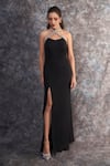 Pooja Peshoria_Black Crepe Halter Neck Designer Dress _at_Aza_Fashions