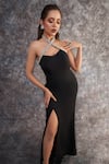 Buy_Pooja Peshoria_Black Crepe Halter Neck Designer Dress 