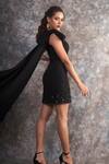 Shop_Pooja Peshoria_Black Polyester, Crepe Sequins One Shoulder Designer Dress _at_Aza_Fashions