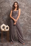 Buy_Pooja Peshoria_Mauve Polyester, Knit Sweetheart Neck Shimmering Jumpsuit _at_Aza_Fashions