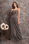 Pooja Peshoria_Mauve Polyester, Knit Sweetheart Neck Shimmering Jumpsuit _Online_at_Aza_Fashions