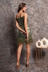 Shop_Pooja Peshoria_Olive Green Knit Fringe, Sequins Scoop Neck Dress _at_Aza_Fashions