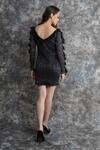 Shop_Pooja Peshoria_Black Polyester Ruffles Round Neck Sequin Sleeve Dress _at_Aza_Fashions