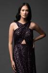 Shop_Pooja Peshoria_Purple Georgette Sequins Open Neck Brinjal Designer Dress _Online_at_Aza_Fashions