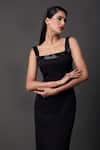 Buy_Pooja Peshoria_Black Crepe Square Neck Designer Cut-out Dress _Online_at_Aza_Fashions