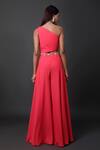 Shop_Pooja Peshoria_Pink Georgette Embroidery One Shoulder Designer Blended Jumpsuit _at_Aza_Fashions
