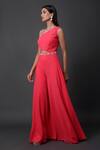 Buy_Pooja Peshoria_Pink Georgette Embroidery One Shoulder Designer Blended Jumpsuit _Online_at_Aza_Fashions