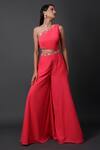 Buy_Pooja Peshoria_Pink Georgette Embroidery One Shoulder Designer Blended Jumpsuit _at_Aza_Fashions