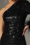 Pooja Peshoria_Black Feathers Asymmetric Sequin One-shoulder Dress _Online_at_Aza_Fashions