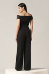 Shop_Pooja Peshoria_Black Polyester, Crepe Beads, Sequins Off-shoulder Designer Jumpsuit _at_Aza_Fashions