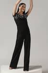 Buy_Pooja Peshoria_Black Polyester, Crepe Beads, Sequins Off-shoulder Designer Jumpsuit _at_Aza_Fashions