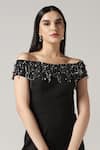 Shop_Pooja Peshoria_Black Polyester, Crepe Beads, Sequins Off-shoulder Designer Jumpsuit 