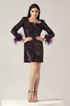 Buy_Pooja Peshoria_Purple Polyester Feathers Square Neck Brinjal Sequin Dress _at_Aza_Fashions