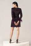 Shop_Pooja Peshoria_Purple Polyester Feathers Square Neck Brinjal Sequin Dress _at_Aza_Fashions