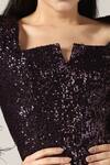 Shop_Pooja Peshoria_Purple Polyester Feathers Square Neck Brinjal Sequin Dress _Online