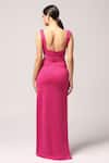 Pooja Peshoria_Pink Crepe Square Neck Designer Cutout Dress _Online_at_Aza_Fashions