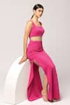 Buy_Pooja Peshoria_Pink Crepe Square Neck Designer Cutout Dress 