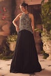 Buy_Roqa_Black Chinon Beads, Sequins Halter Neck Designer Eliana Gown _at_Aza_Fashions
