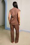 Shop_Shimona_Brown Cotton, Linen Embroidery Round Neck Matching Set _at_Aza_Fashions