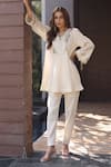 Shop_Nazar By Indu_Ivory Designer Tunic & Tapered Pant Set _Online_at_Aza_Fashions