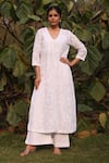 Buy_Nazar By Indu_Embroidered White Kurta & Palazzo Set _at_Aza_Fashions