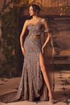 Buy_Roqa_Purple Net Sequins, Beads Sweetheart Designer Embellished Skirt And Blouse Set _at_Aza_Fashions
