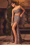 Buy_Roqa_Purple Net Sequins, Beads Sweetheart Designer Embellished Skirt And Blouse Set _Online_at_Aza_Fashions