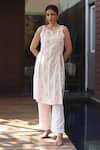 Shop_Nazar By Indu_Ivory Aari Embroidered Kurta Pant Set _at_Aza_Fashions
