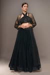 Buy_Samyukta Singhania_Black Net, Organza, Crepe, Hand Embellished Ruched Blouse Lehenga Set _at_Aza_Fashions