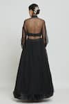 Shop_Samyukta Singhania_Black Net, Organza, Crepe, Hand Embellished Ruched Blouse Lehenga Set _at_Aza_Fashions