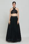 Buy_Samyukta Singhania_Black Net, Organza, Crepe, Hand Embellished Ruched Blouse Lehenga Set _Online_at_Aza_Fashions